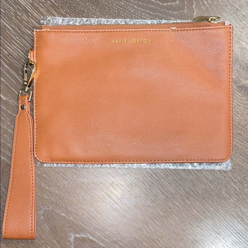 Katie Loxton wristlet Clutch Cognac Brown Wristlet Clutch Top Zip vegan leather